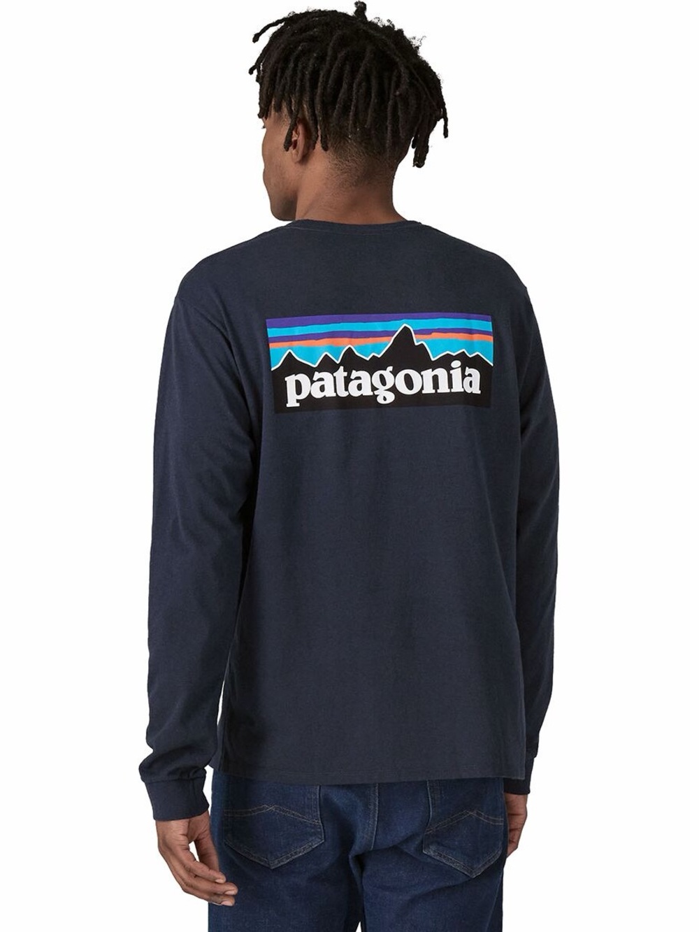 Patagonia Men's Crewneck Sweater in Navy with Multicolor Logo
